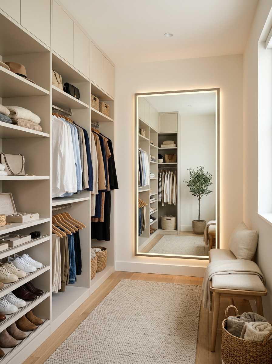 Mirror-Focused Closet That Expands the Space