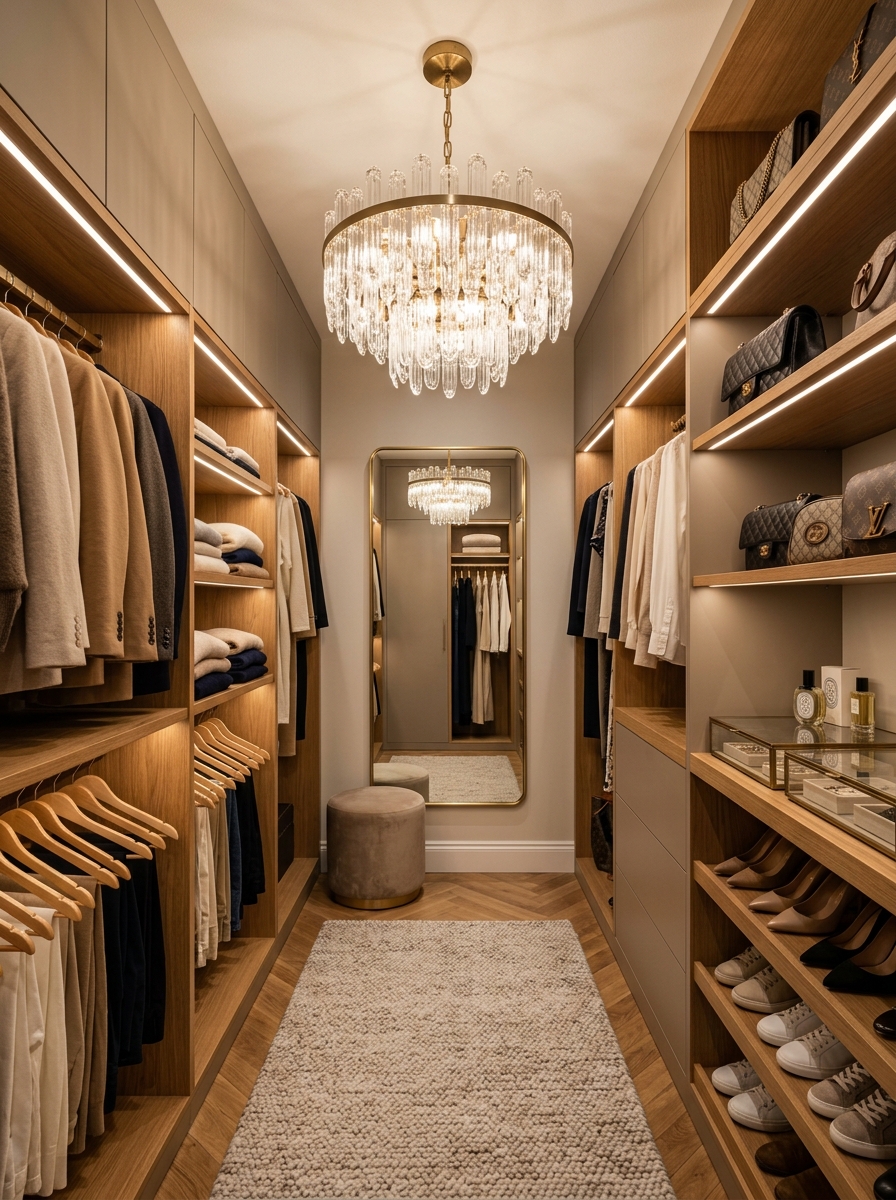 Closet with Statement Lighting Feature