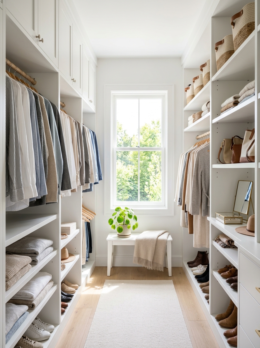 Bright White Closet with Natural Light Focus