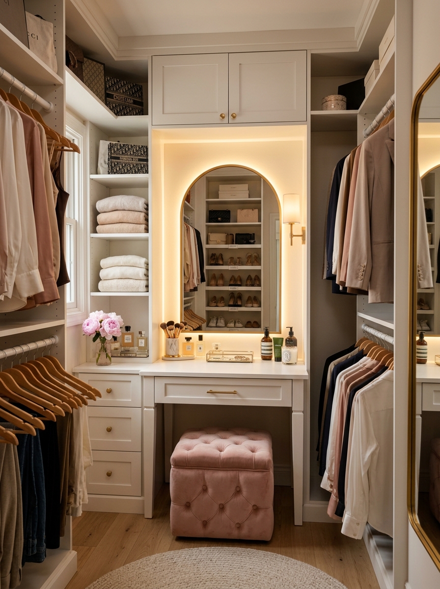 Closet with Built-In Vanity Corner