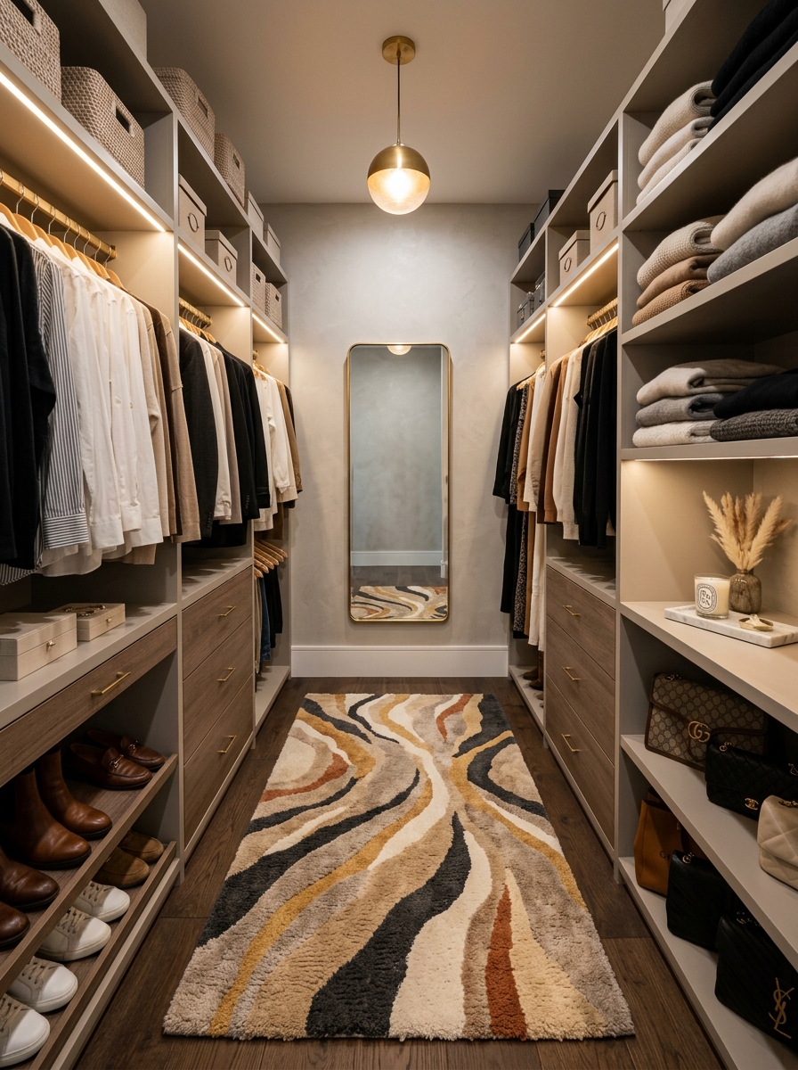 Small Closet with Statement Rug