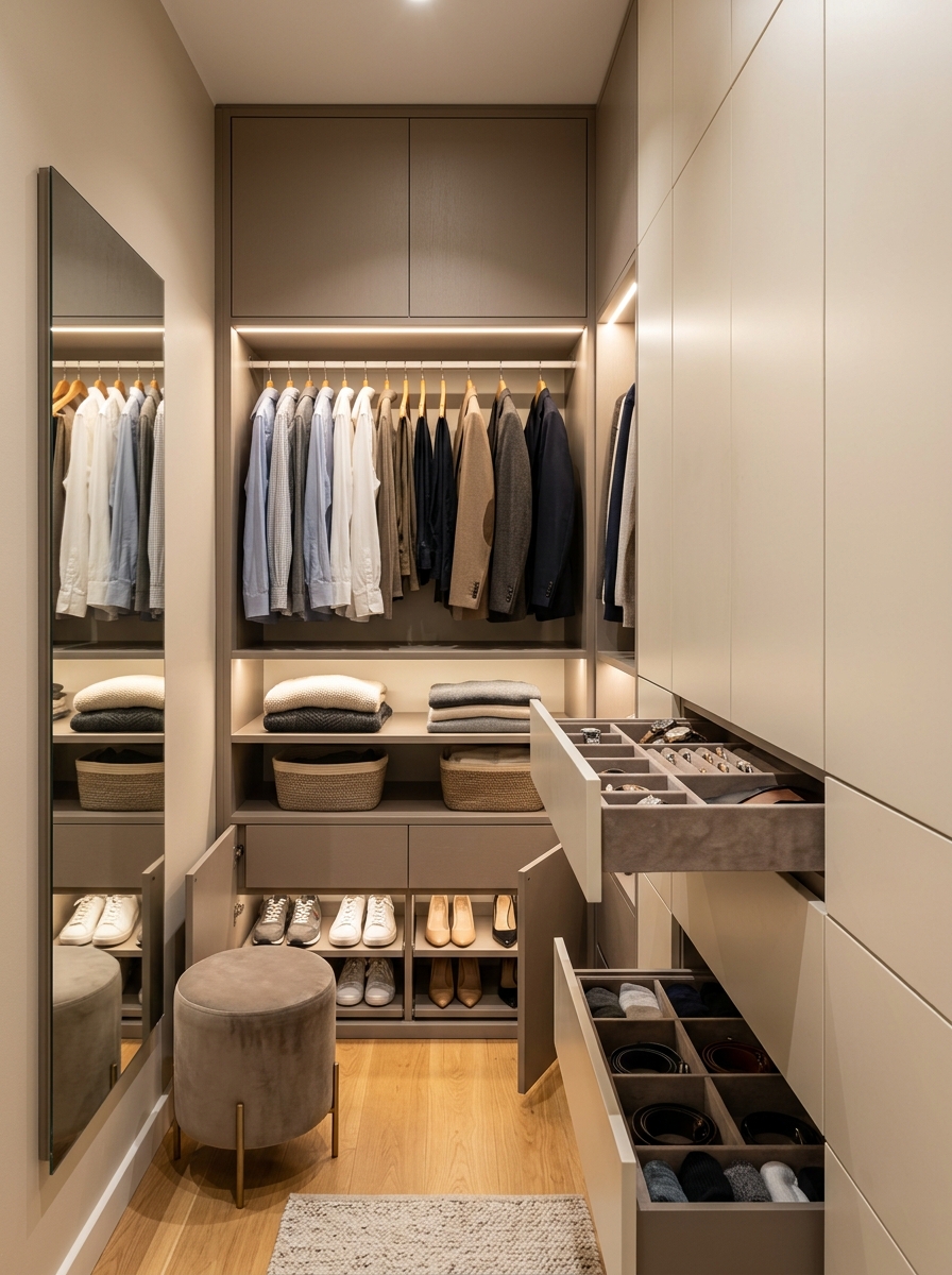 Closet with Hidden Storage Solutions
