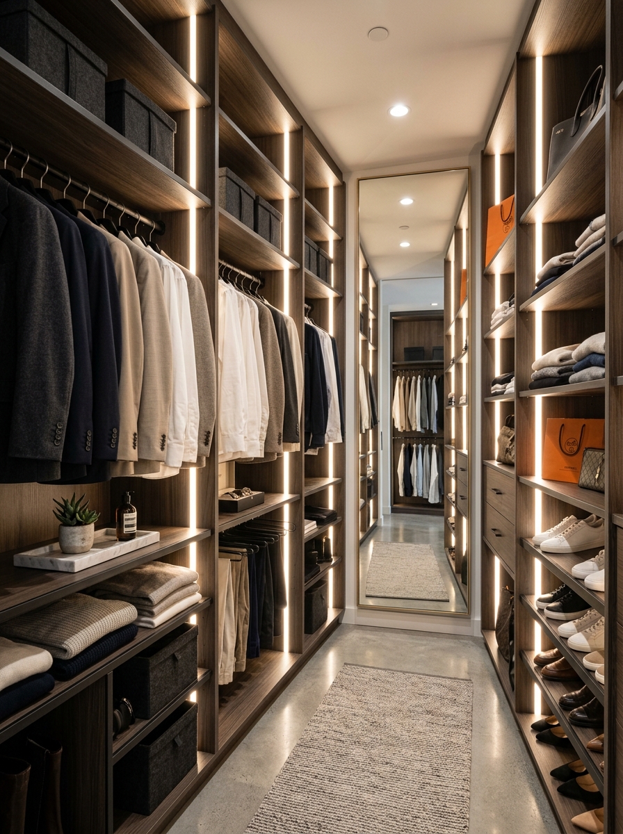 Closet with Vertical Lighting Panels