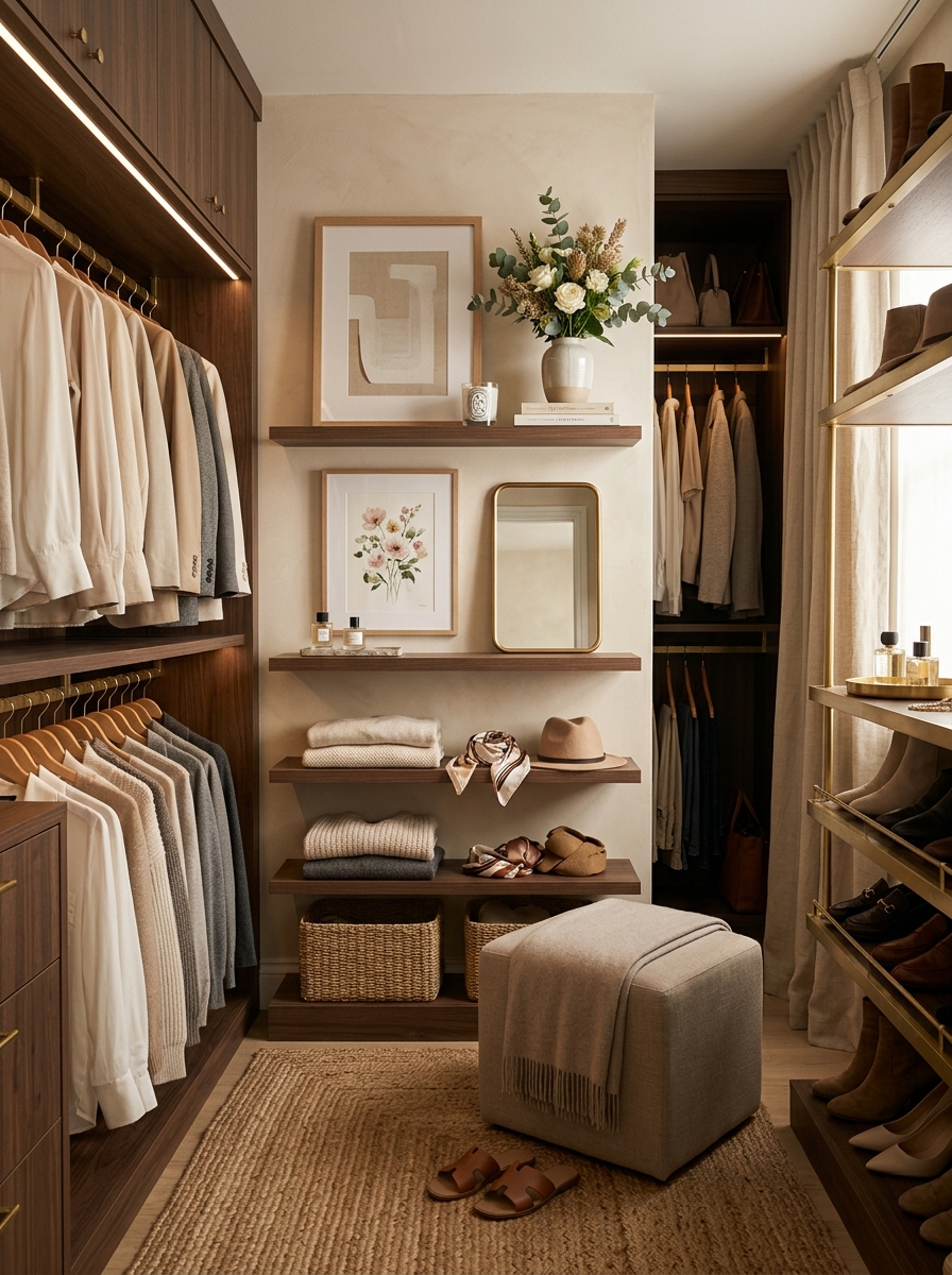 Elegant Closet with Decorative Accents and Styling