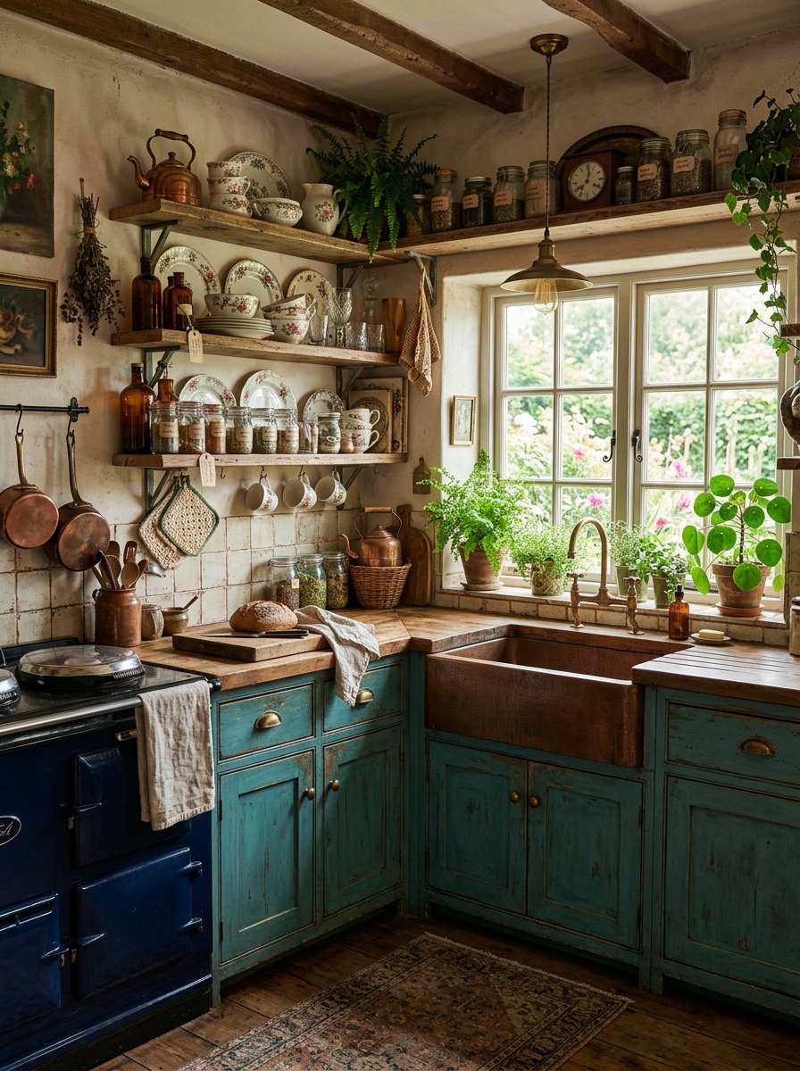 Vintage Boho Kitchen with Antique Decor