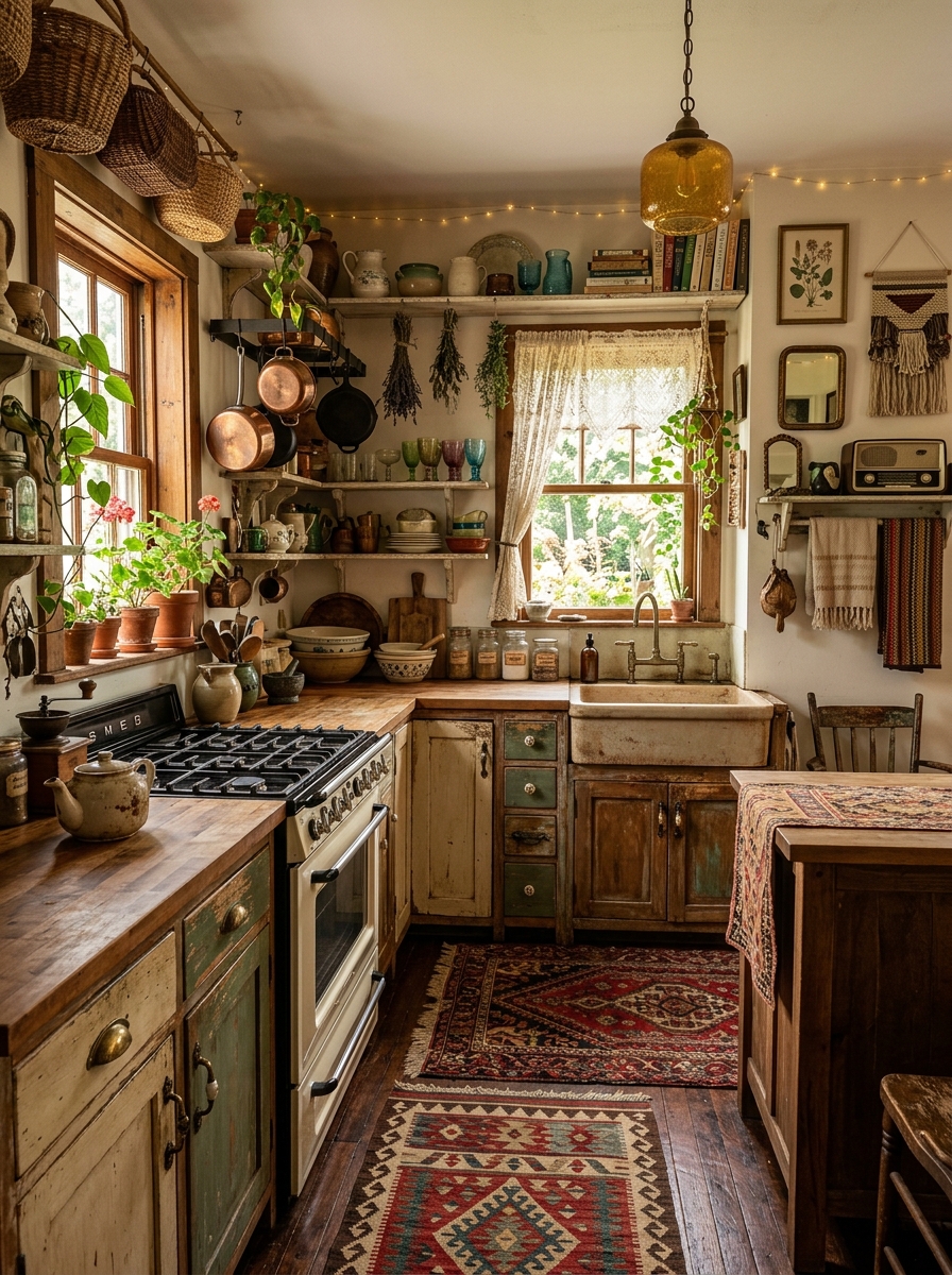 Vintage Boho Kitchen with Eclectic Layering