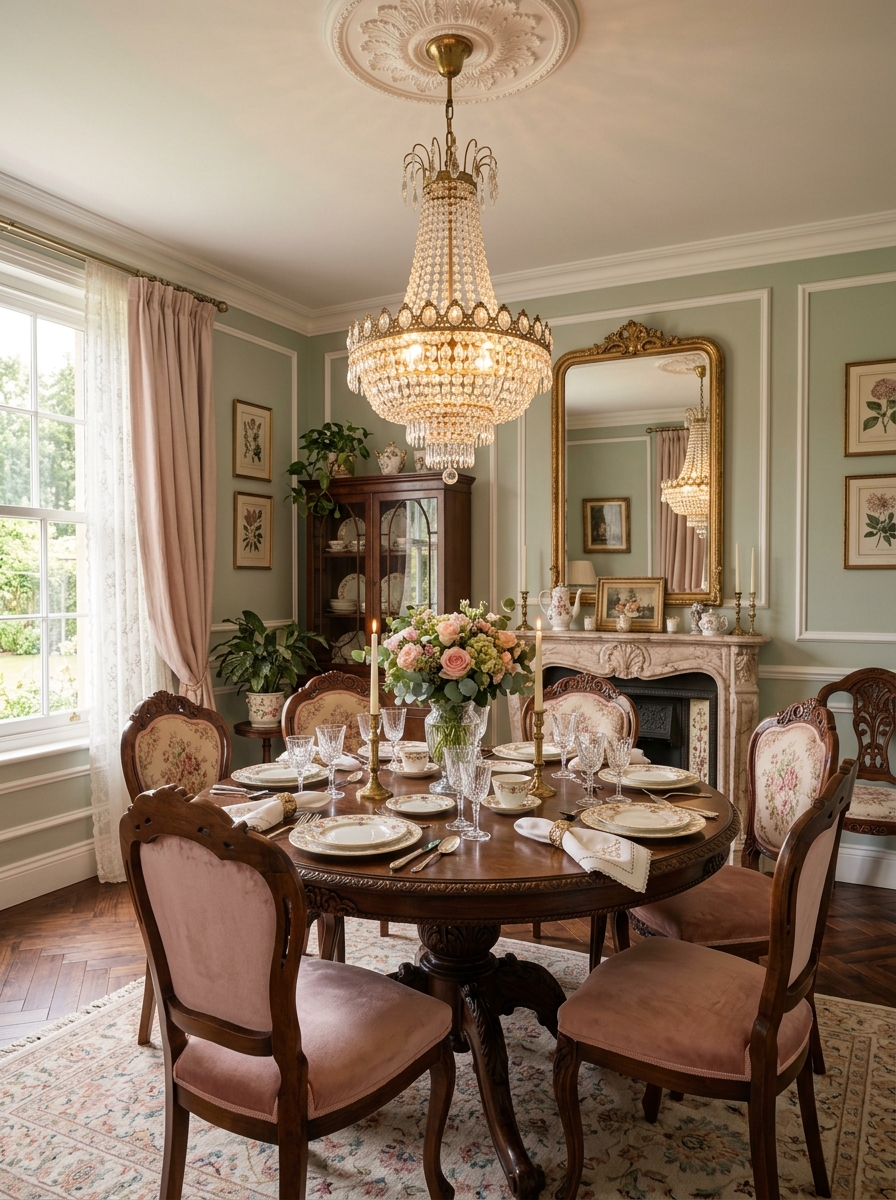 Vintage Feminine Dining Room Elegance