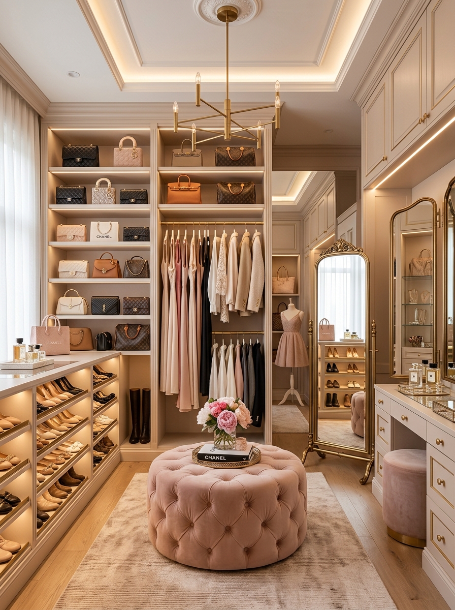 Feminine Walk-In Boutique Style Wardrobe