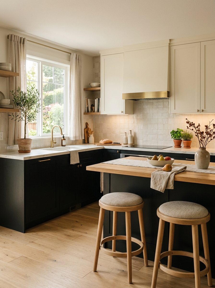Two-Tone Cabinets with Soft Black and Off-White