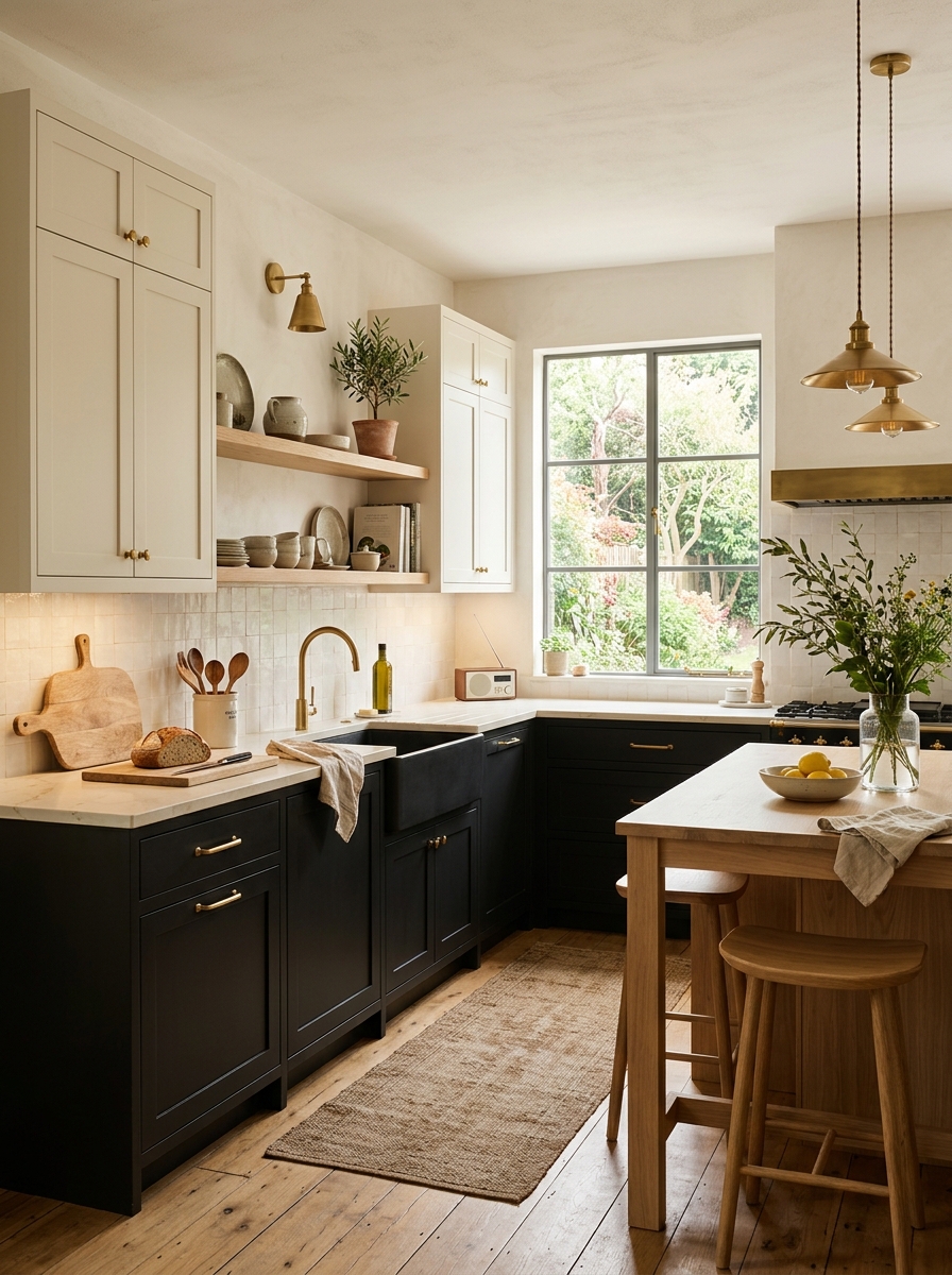 Two-Tone Cabinets with Soft Black and Off-White