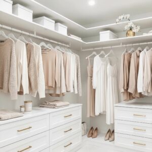 All-White Feminine Closet with Gold Accents
