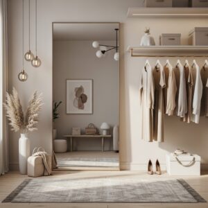 Minimalist Closet with Full-Length Mirror Focus