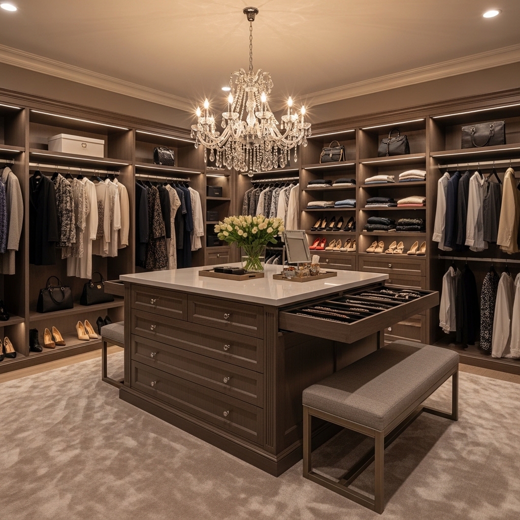 Elegant Walk-In Closet with Island