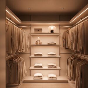 Feminine Minimal Closet with Soft Lighting Layers