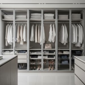 Minimal Closet with Glass and Light Elements
