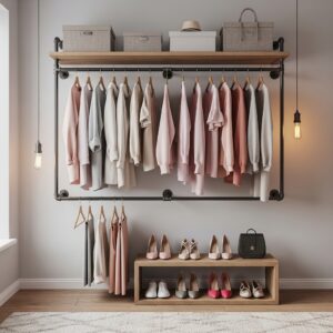DIY Pipe Rack Industrial Chic Closet
