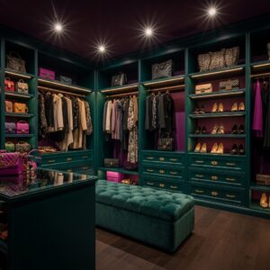 Jewel-Tone Glam Walk-In Closet