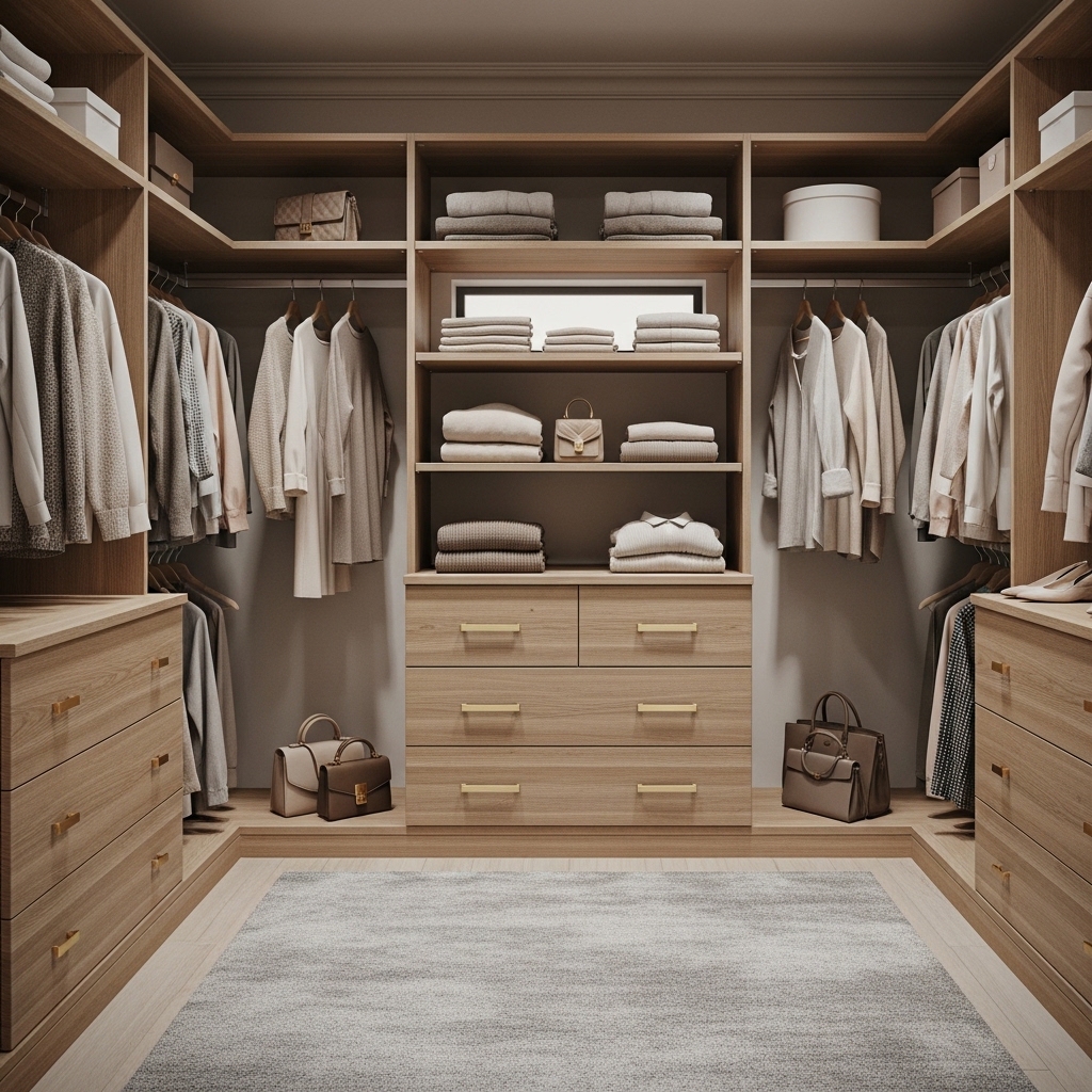 Scandinavian Warm Wood Walk-In Closet