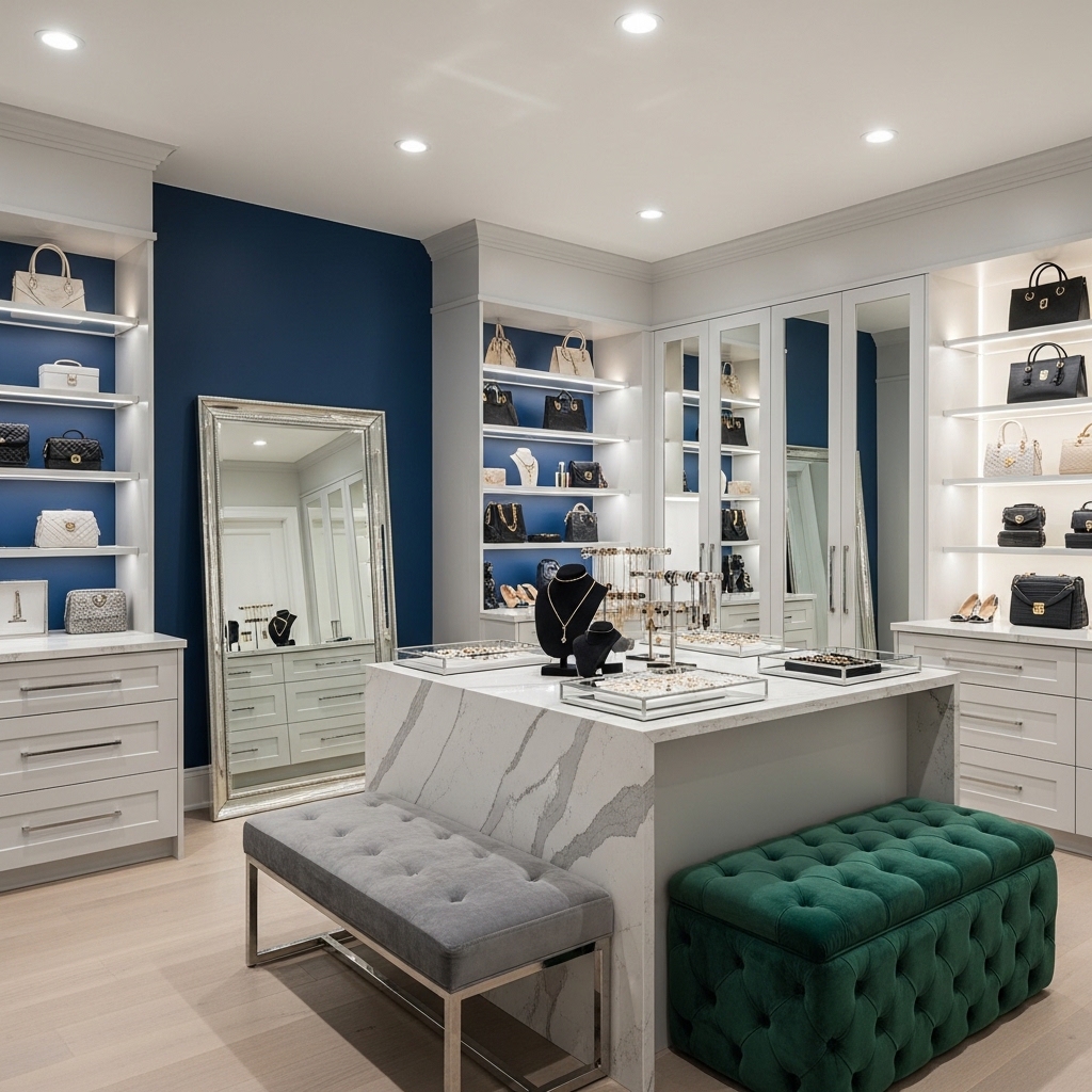 Modern Glam Closet with Accent Wall