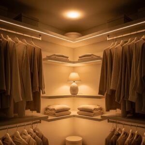 Feminine Minimal Closet with Soft Lighting Layers