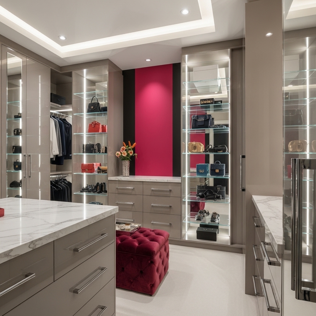 Modern Glam Closet with Accent Wall