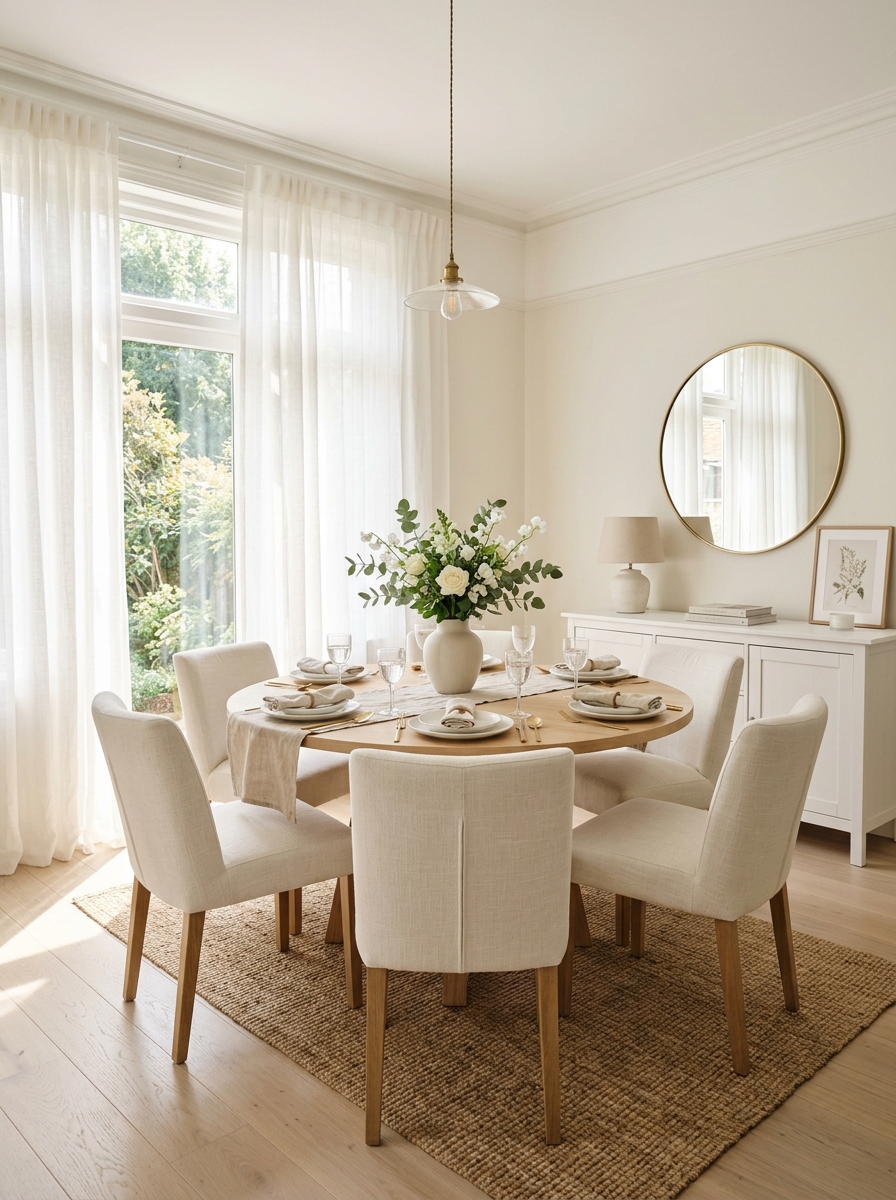 Light & Airy White Feminine Dining Room