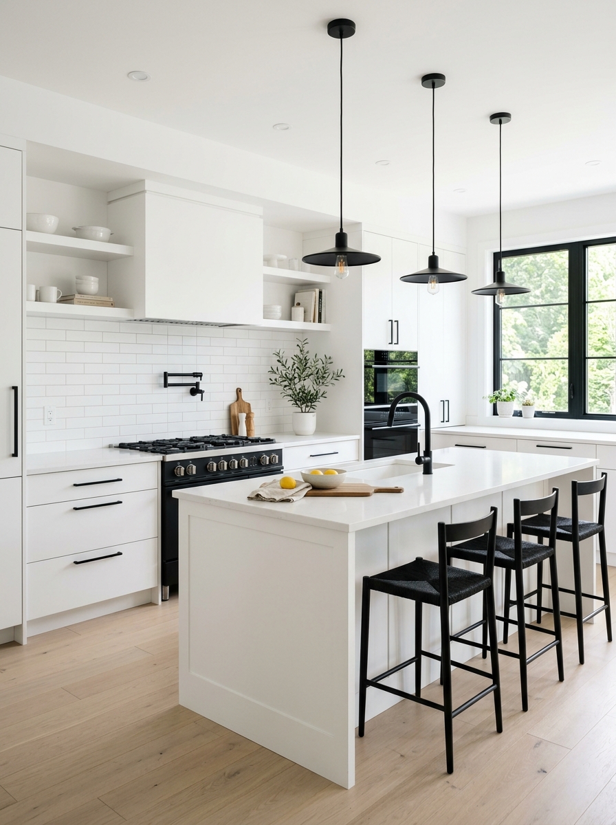 White Kitchen with Bold Black Accents
