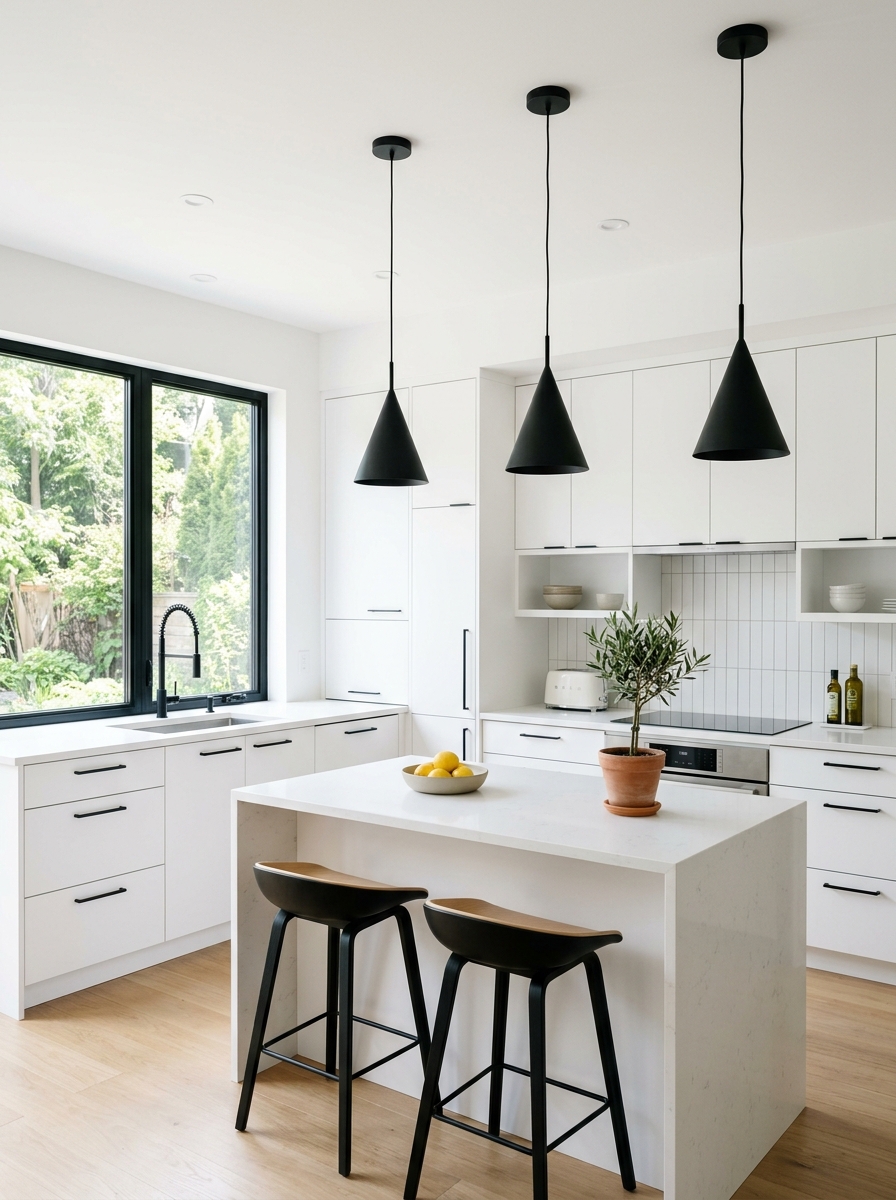 White Kitchen with Bold Black Accents