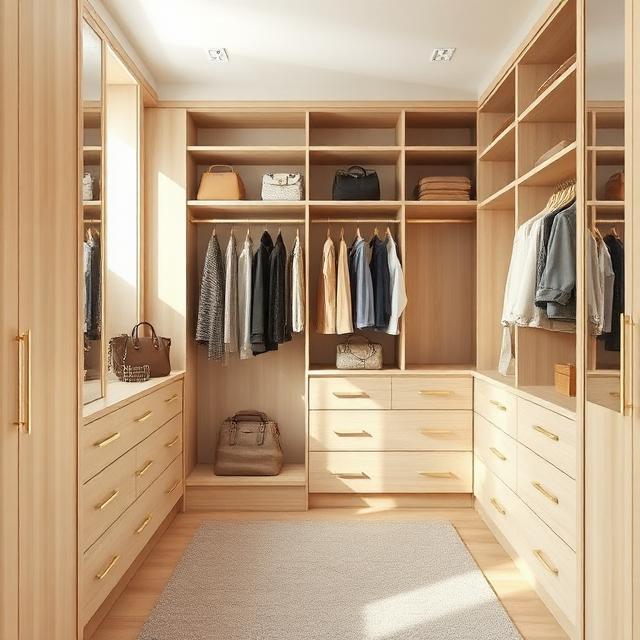 Scandinavian Warm Wood Walk-In Closet