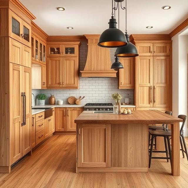 Warm Wood-Dominant Modern Farmhouse Kitchen