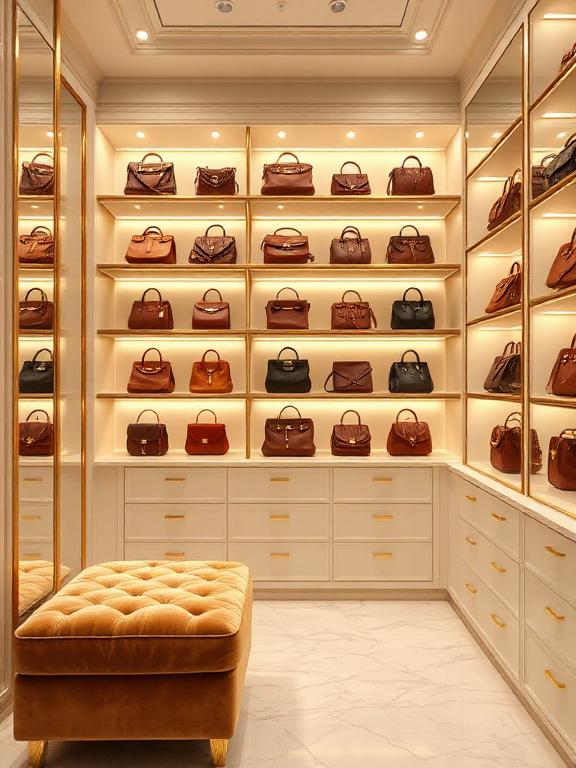 Luxury Closet With a Dedicated Handbag Display Wall