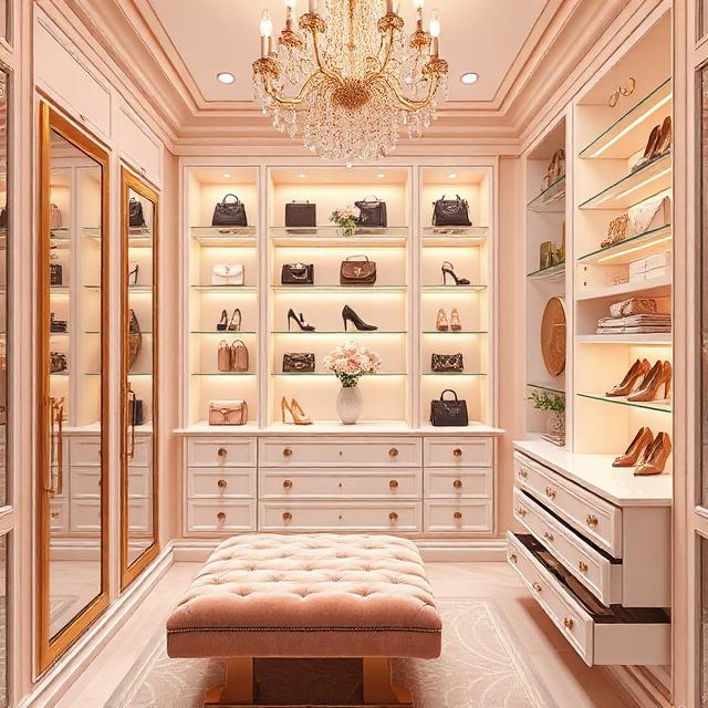 Feminine Glam Closet With Velvet and Gold Details