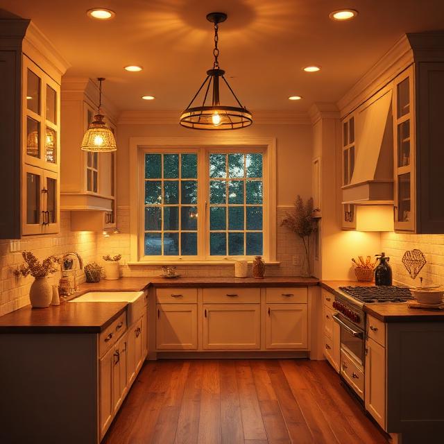 Dreamy Farmhouse Kitchen with Soft Ambient Lighting