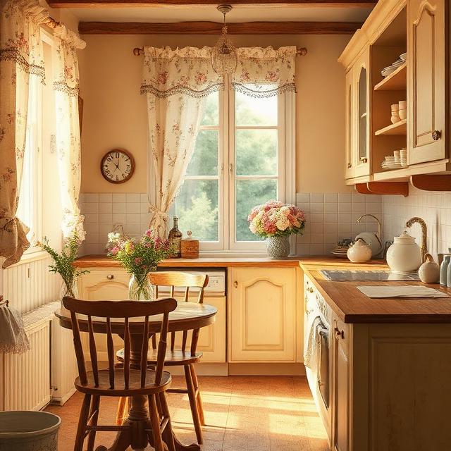 Vintage Farmhouse Kitchen with Floral Cottage Details