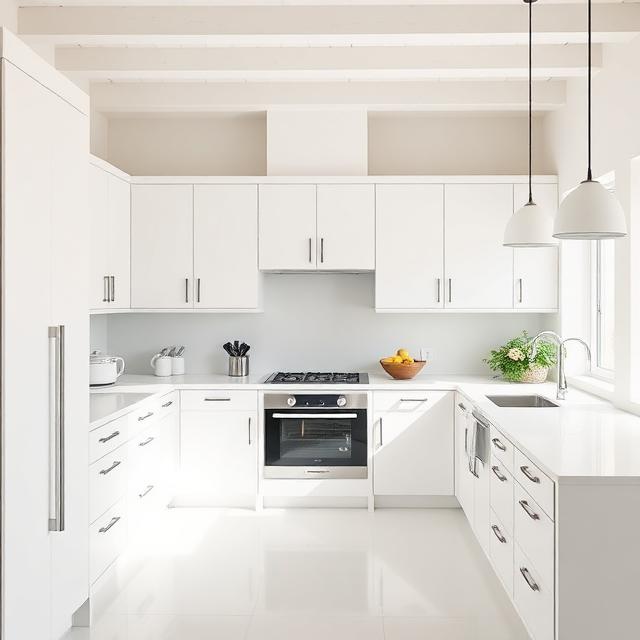 Minimal All-White Farmhouse Kitchen with Hidden Storage