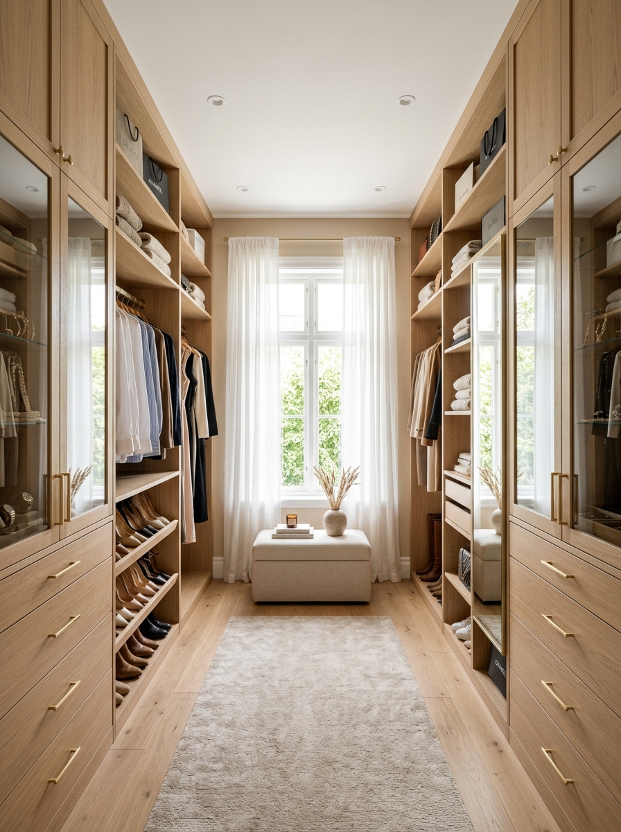 Bright Airy Closet with Natural Light Symmetry