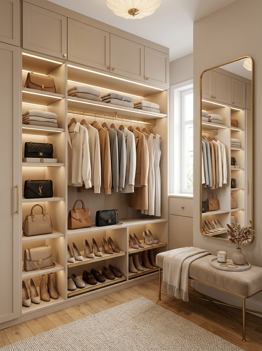Boutique-Style Closet with Open Display Shelving