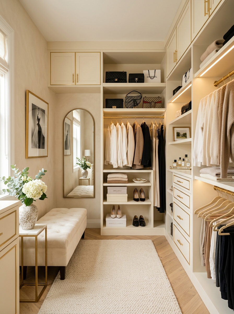 Chic Neutral Closet with Boutique Hotel Styling