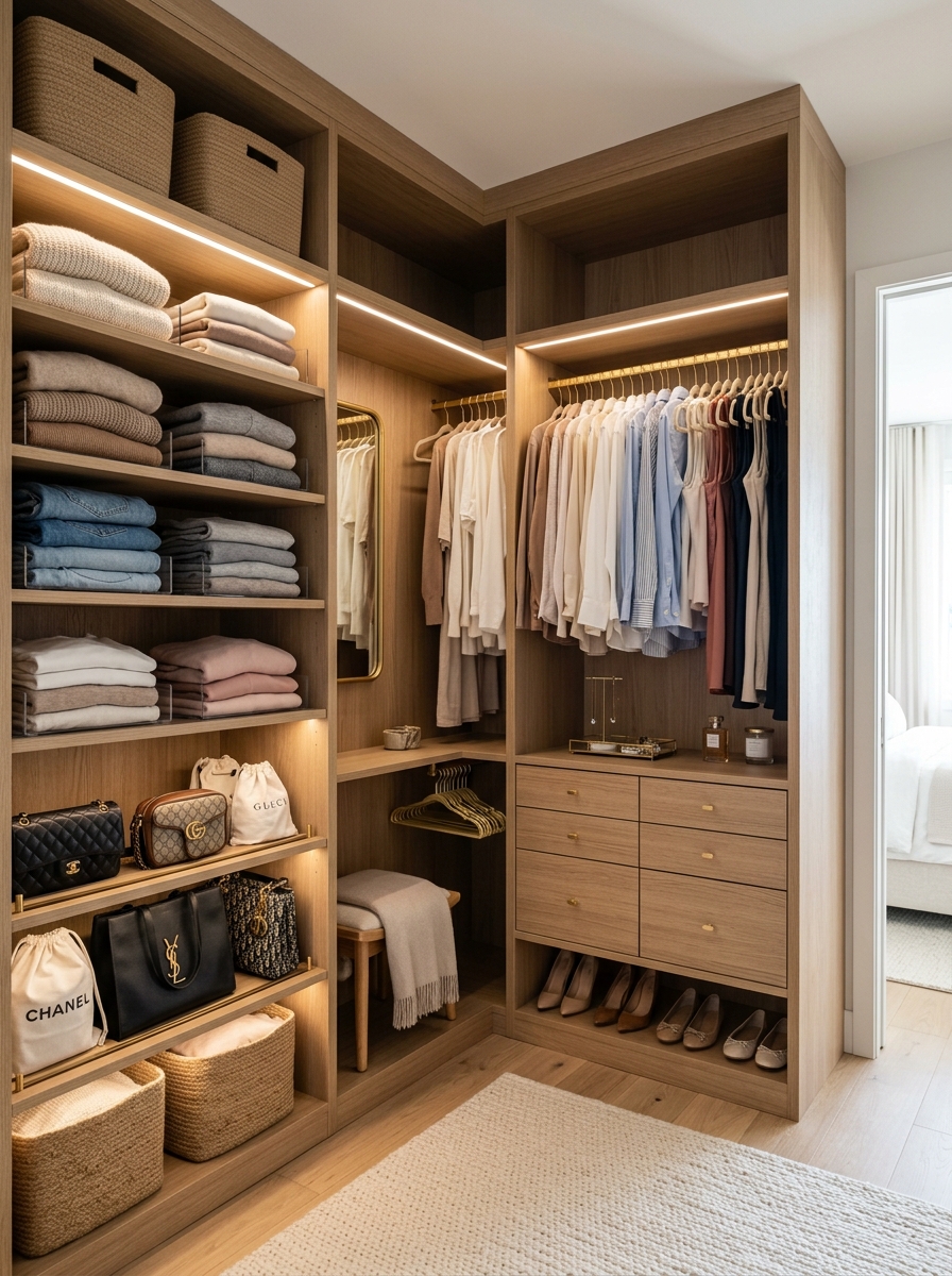 Stylish Corner Closet Layout for Awkward Small Spaces