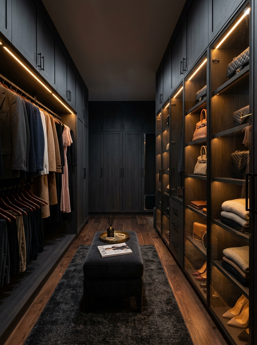 Dark Moody Closet with High-End Hotel Vibes