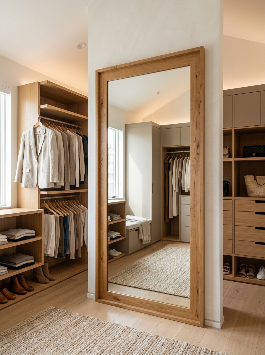 Neutral Closet with Mirror-Focused Design