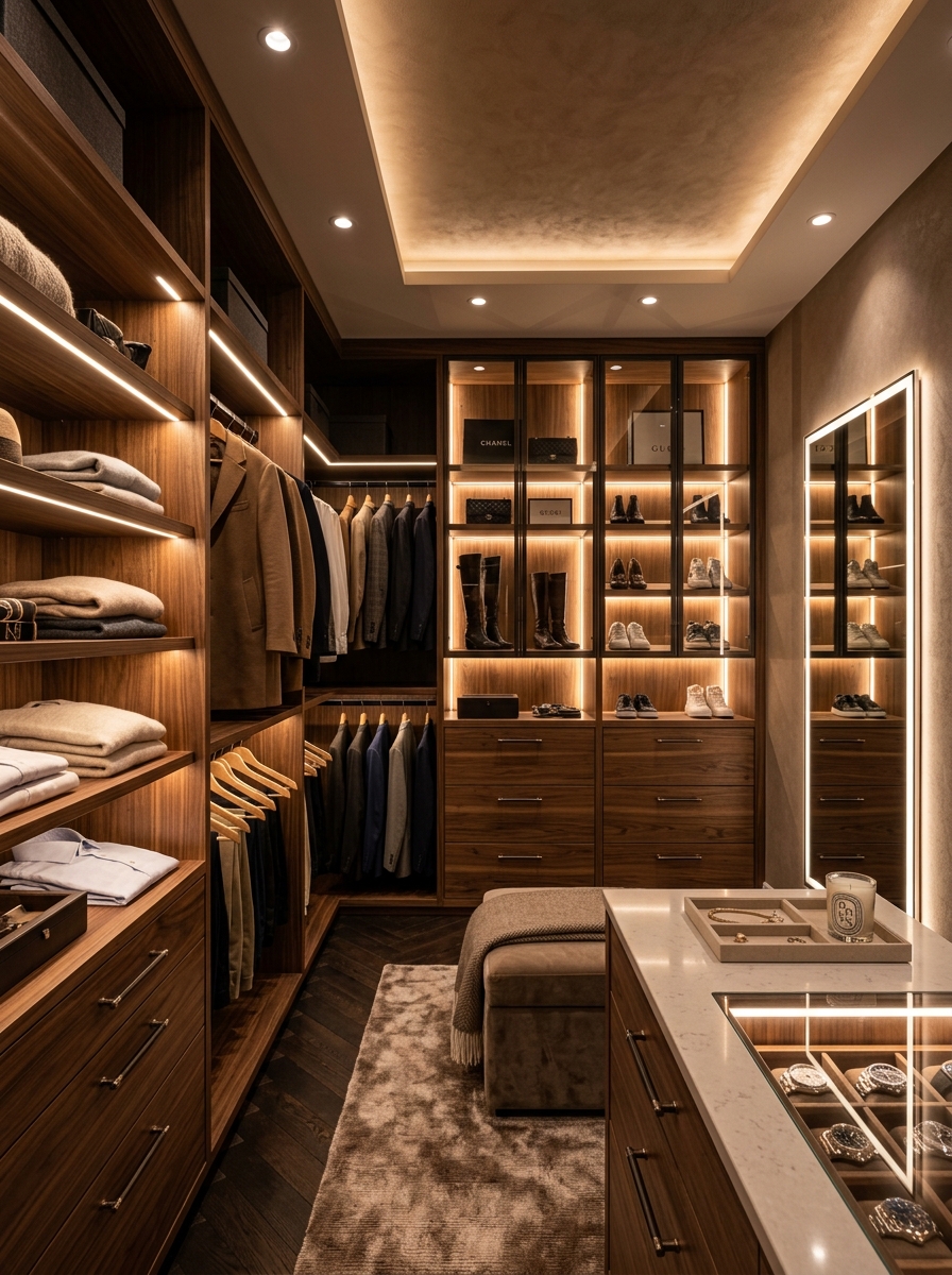 Neutral Closet with Layered Lighting Design