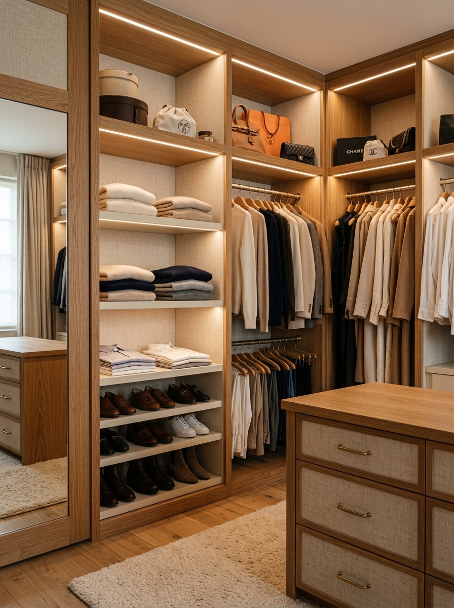 Soft Luxury Closet with Fabric Panel Detailing
