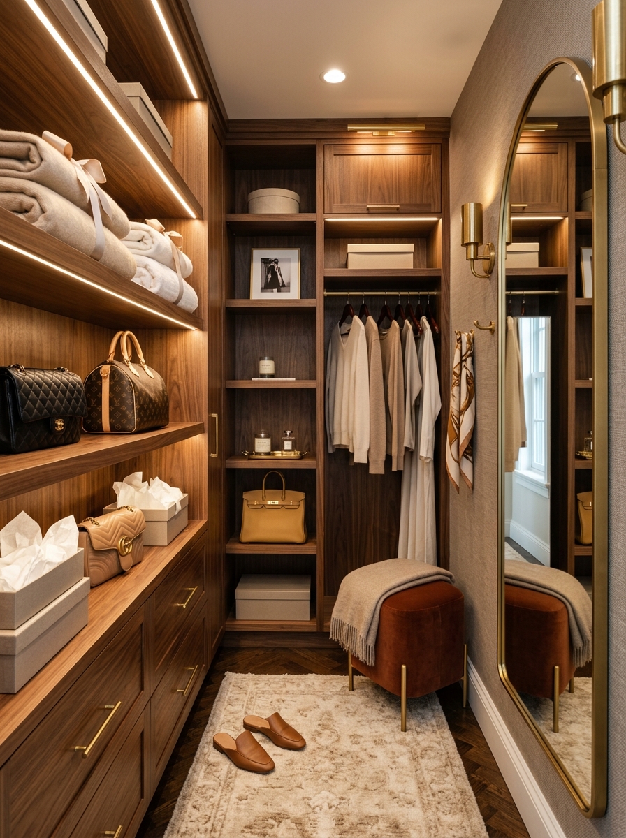Hotel-Inspired Walk-In Closet with Luxe Textures