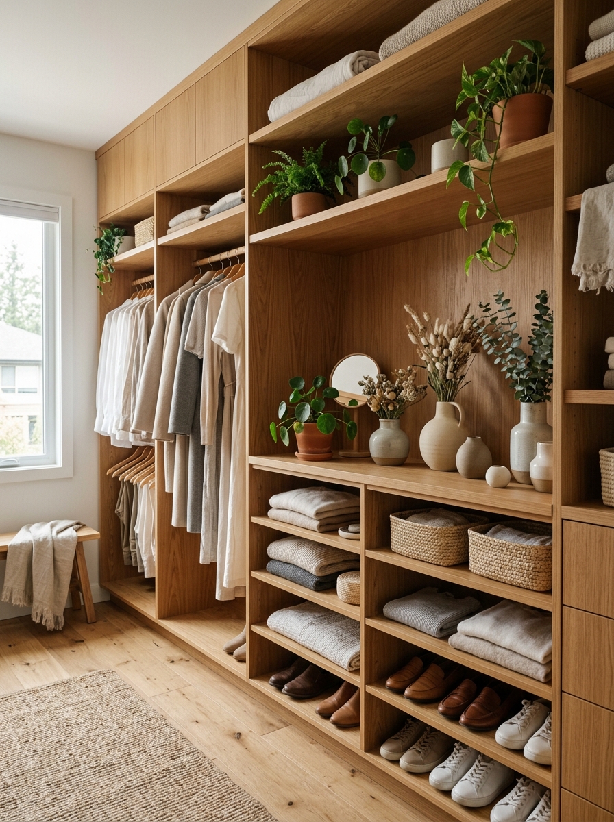 Neutral Closet with Mirror-Focused Design