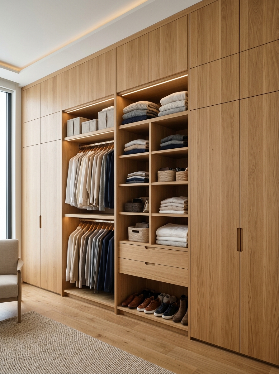 Neutral Closet with Vertical Storage Design