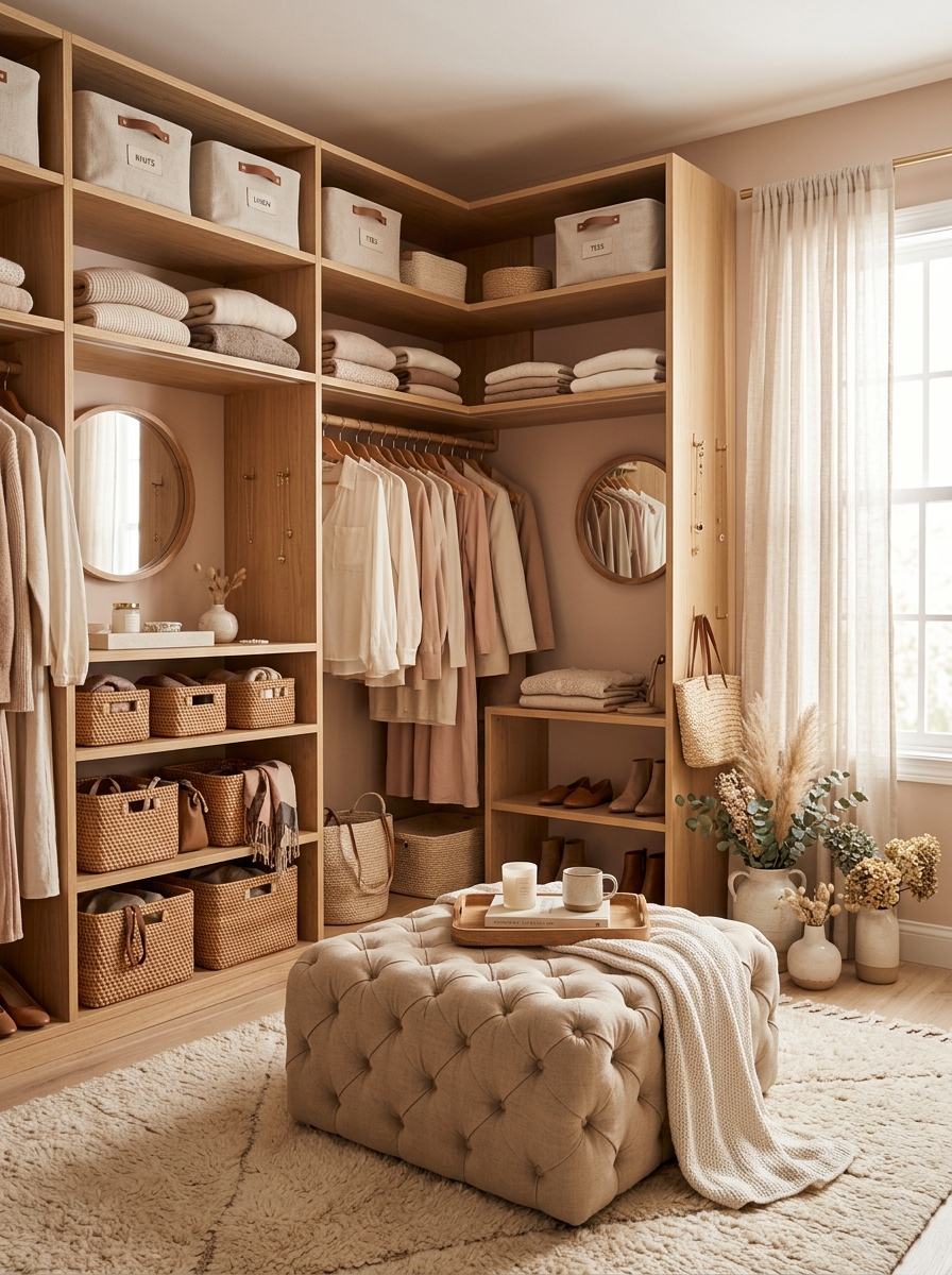 Feminine Neutral Closet with Soft Textures