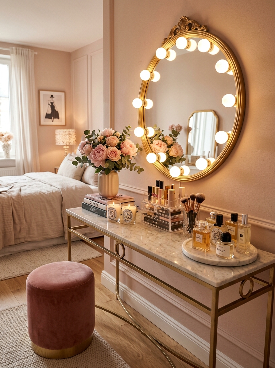 Chic Vanity-Inspired Console Table Styling