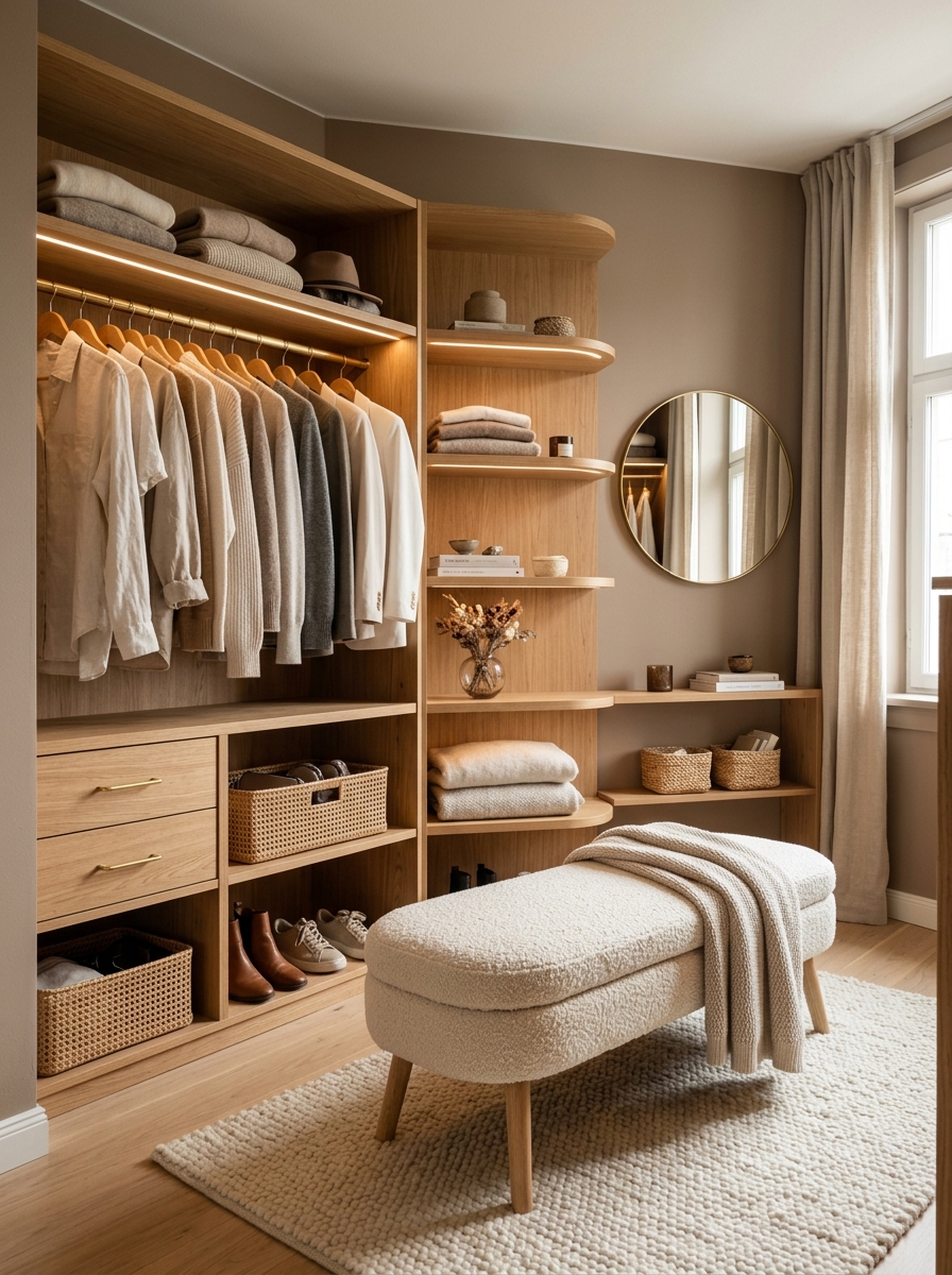 Cozy Corner Walk-In Closet with Layered Textures