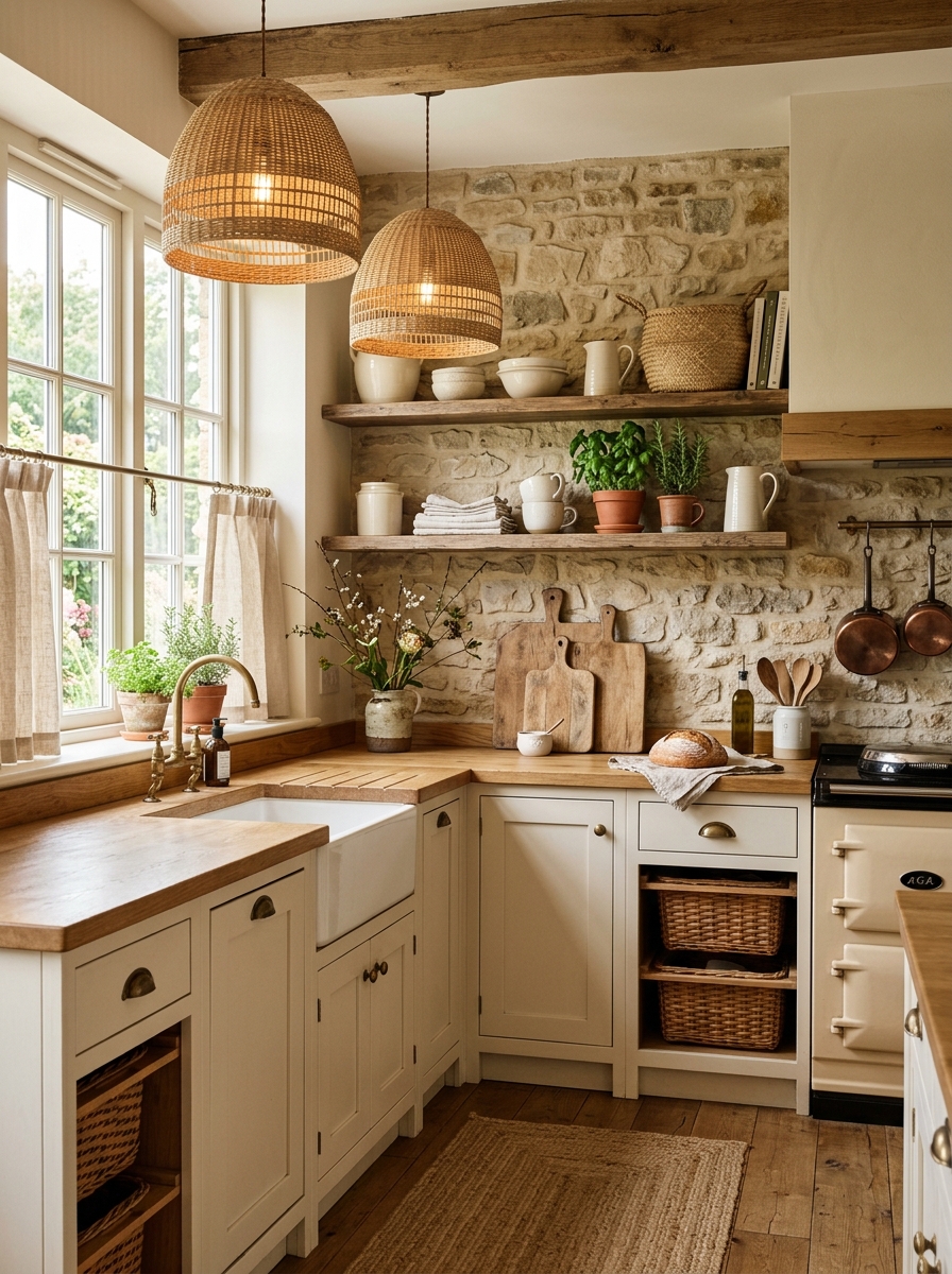 Cozy Farmhouse Kitchen With Layered Neutral Textures